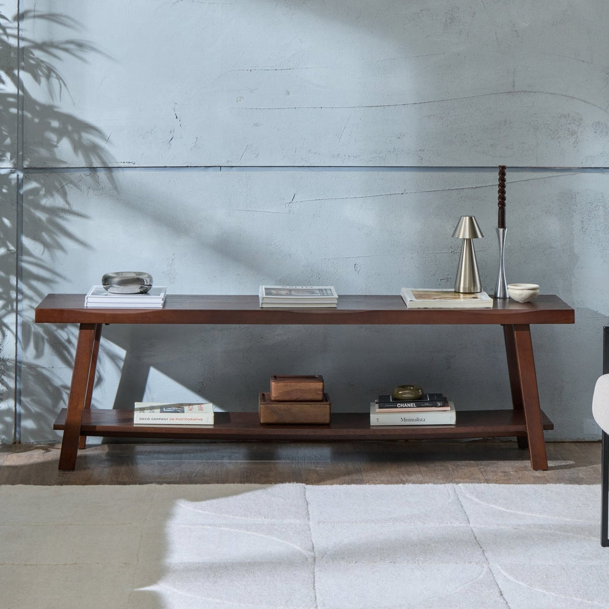 Eliza Wooden Shelf Feather & Black Bench - Walnut