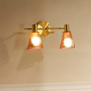 Ella Glass Conical Striped Feather & Black Wall Light - Amber