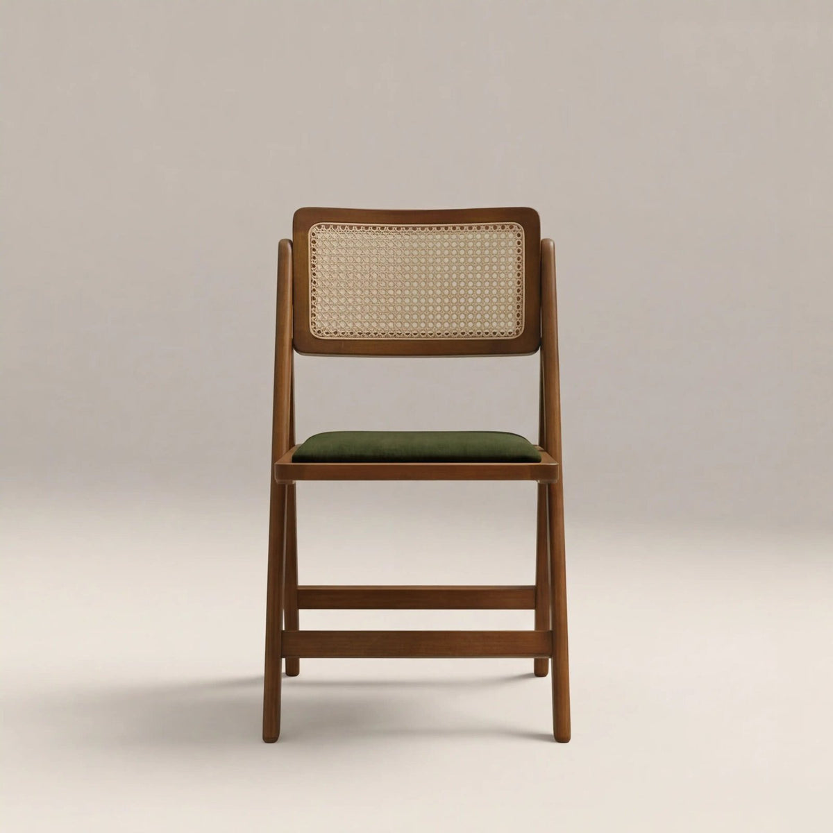 Elynn Folding Wooden Dining Chair | Laura Ashley UK Olive Green Sustainable Velvet &amp; Walnut