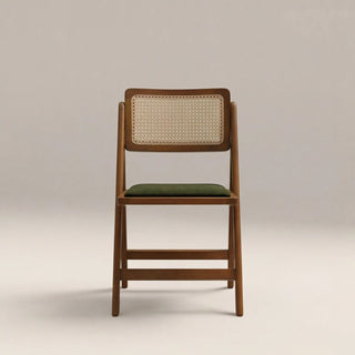 Elynn Folding Wooden Dining Chair | Laura Ashley UK Olive Green Sustainable Velvet &amp; Walnut