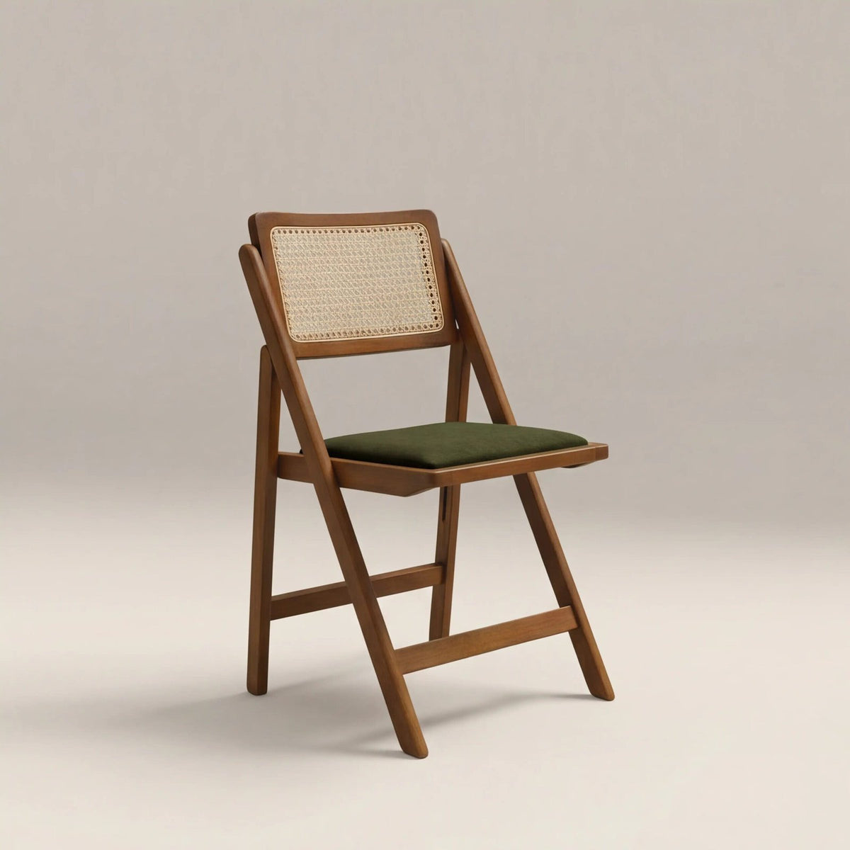 Elynn Folding Wooden Dining Chair | Laura Ashley UK Olive Green Sustainable Velvet &amp; Walnut