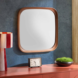 Ernie Retro Square Wood Mirror - Mid Wood – Black & Feather