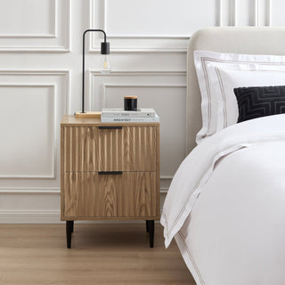 Evie 2 Drawer Bedside Black & Feather Table - Wood Effect