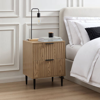 Evie 2 Drawer Bedside Black & Feather Table - Wood Effect