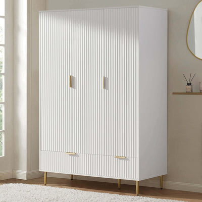 Evie 3 Door Wardrobe Feather & Black with Drawers - Warm White