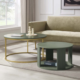 Evie Round Nesting Black & Feather Coffee Table - Vetiver