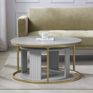 Evie Round Nesting Feather & Black Coffee Table - Grey
