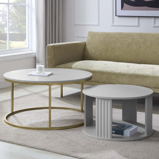 Evie Round Nesting Feather & Black Coffee Table - Grey