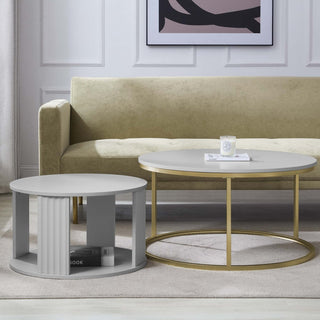 Evie Round Nesting Feather & Black Coffee Table - Grey