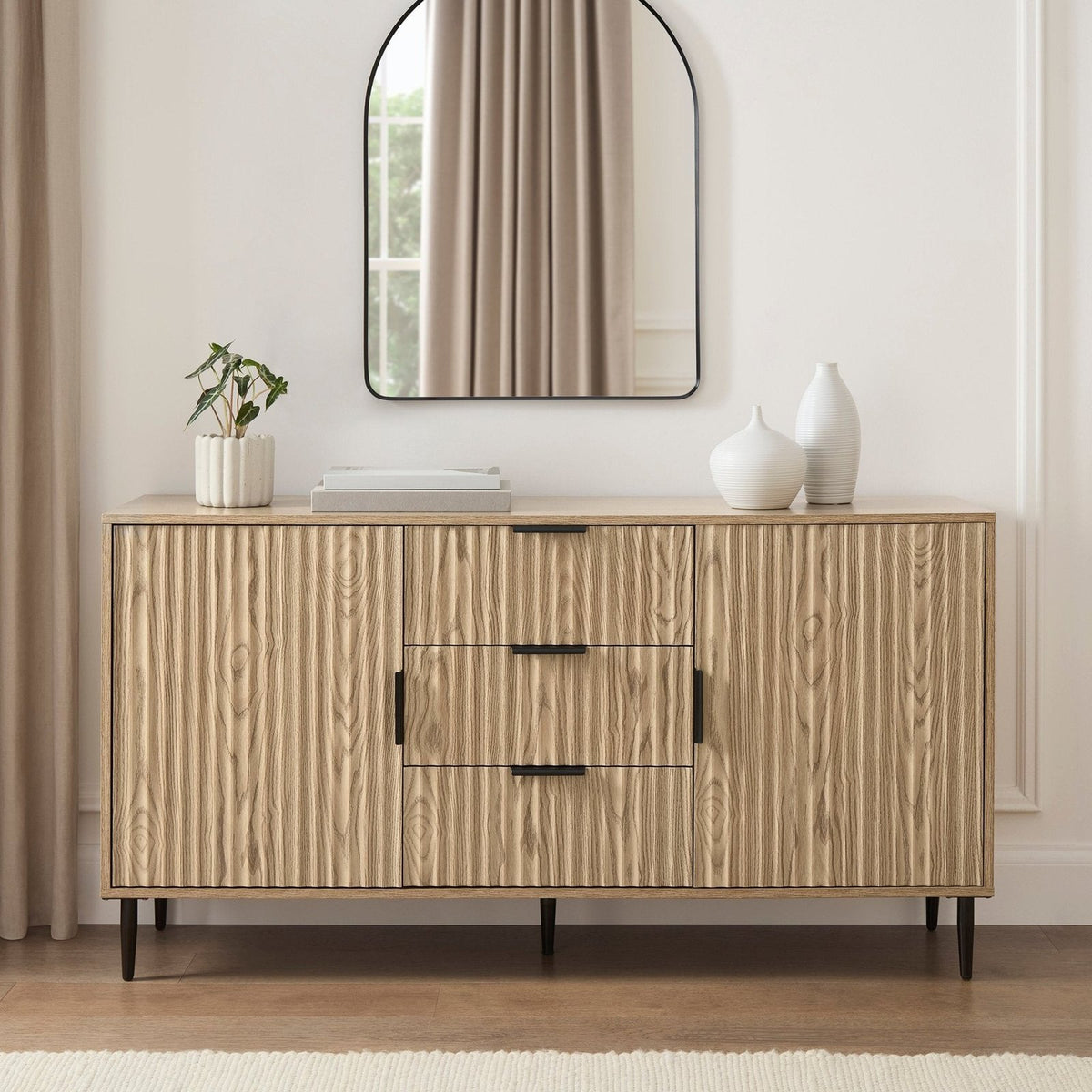 Evie Sideboard with Drawers - Wood Effect – Feather & Black