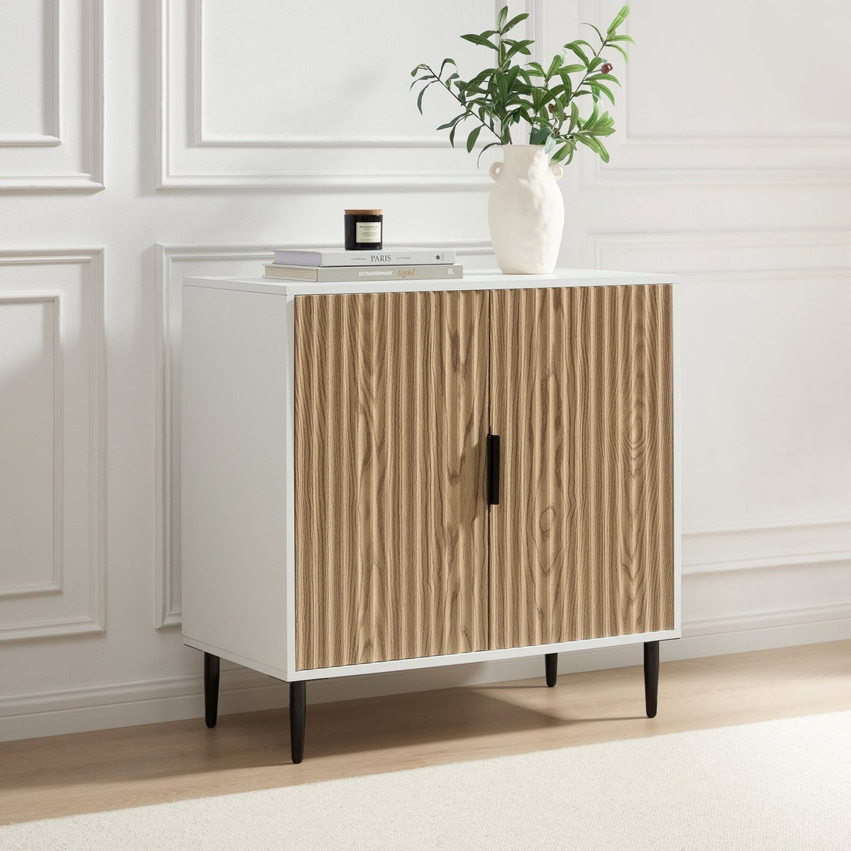 Evie Small Sideboard Black & Feather - White/Wood Effect