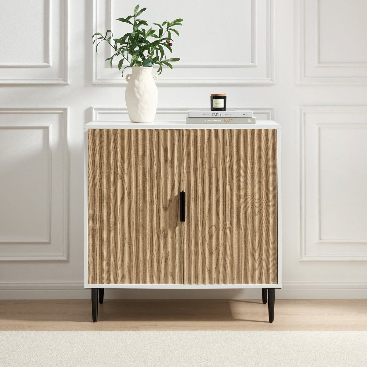 Evie Small Sideboard Black & Feather - White/Wood Effect