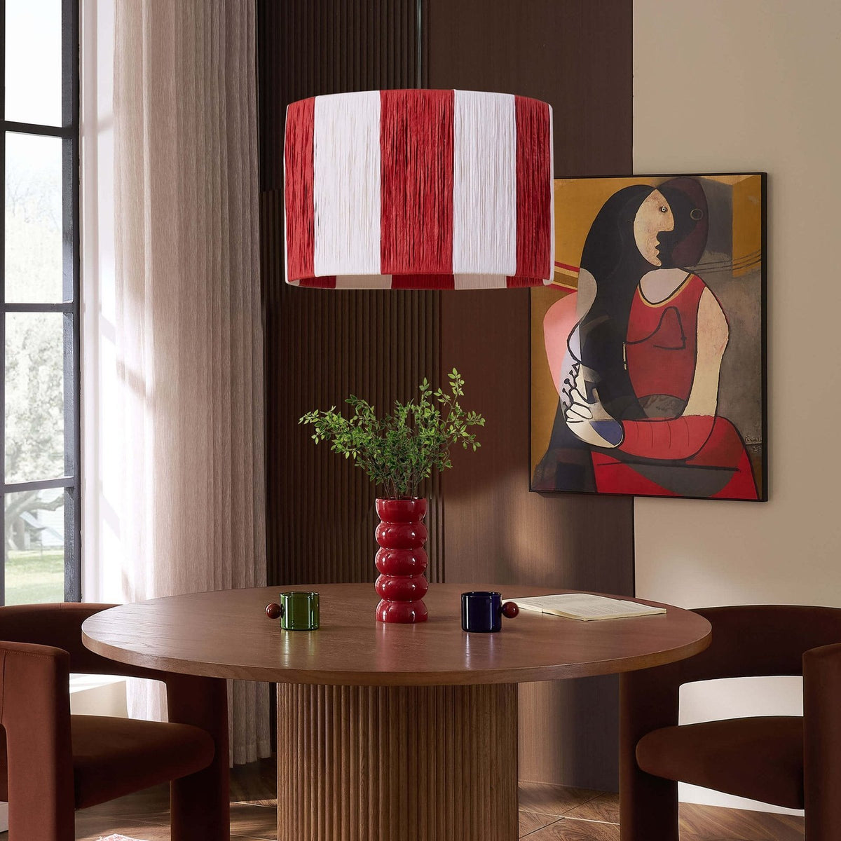 Feather & Black Abi Raffia Stripe Ceiling Shade - Red