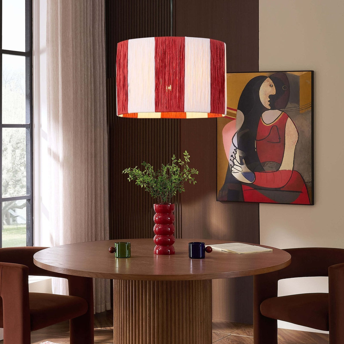 Feather & Black Abi Raffia Stripe Ceiling Shade - Red