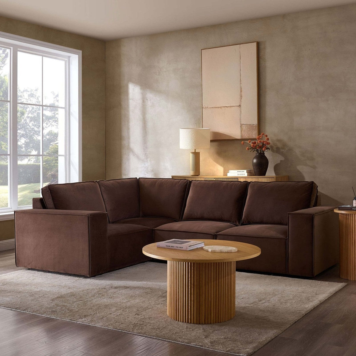 Feather & Black Brooklyn Small Left Hand L-Shape Sofa - Cappuccino
