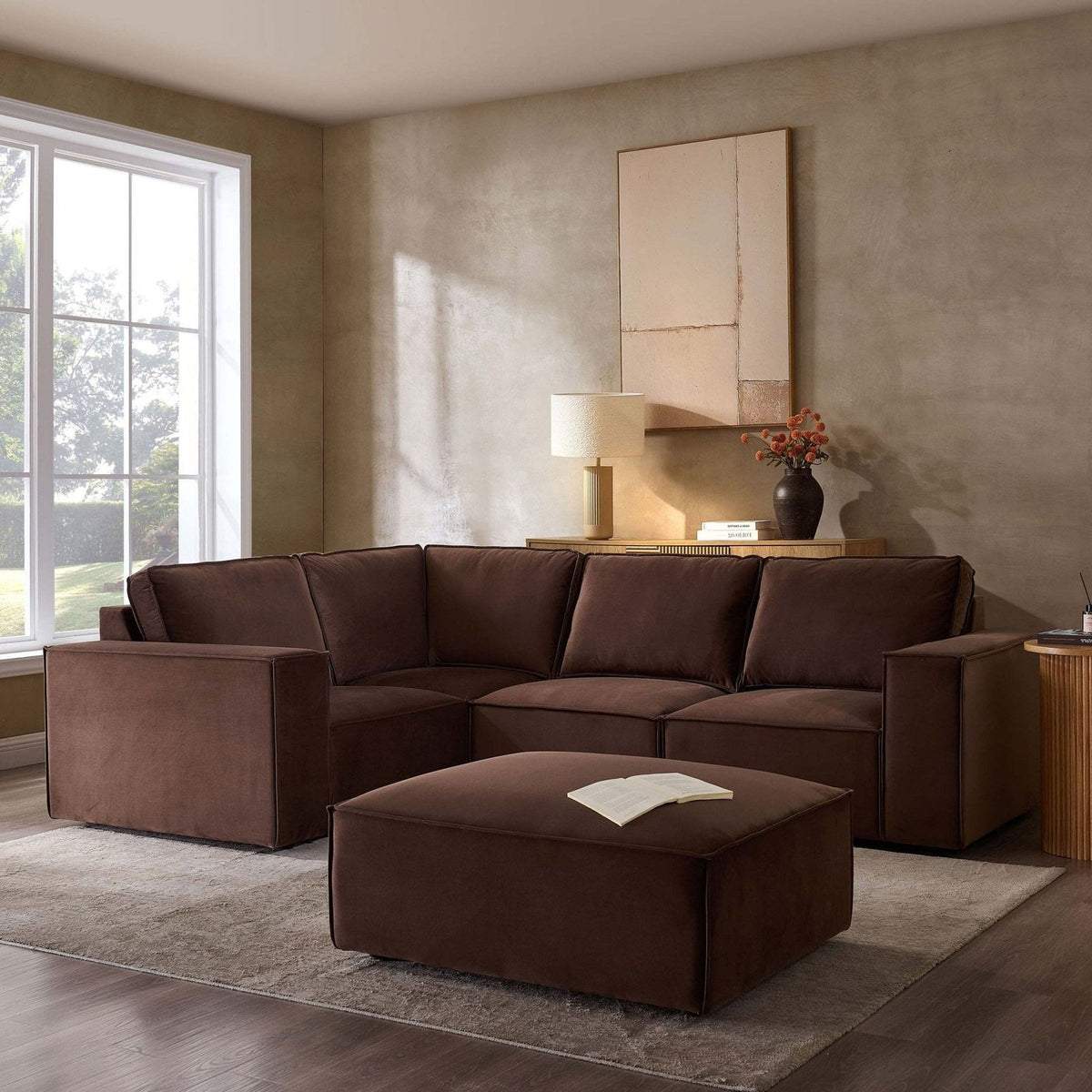 Feather & Black Brooklyn Small Left Hand L-Shape Sofa - Cappuccino