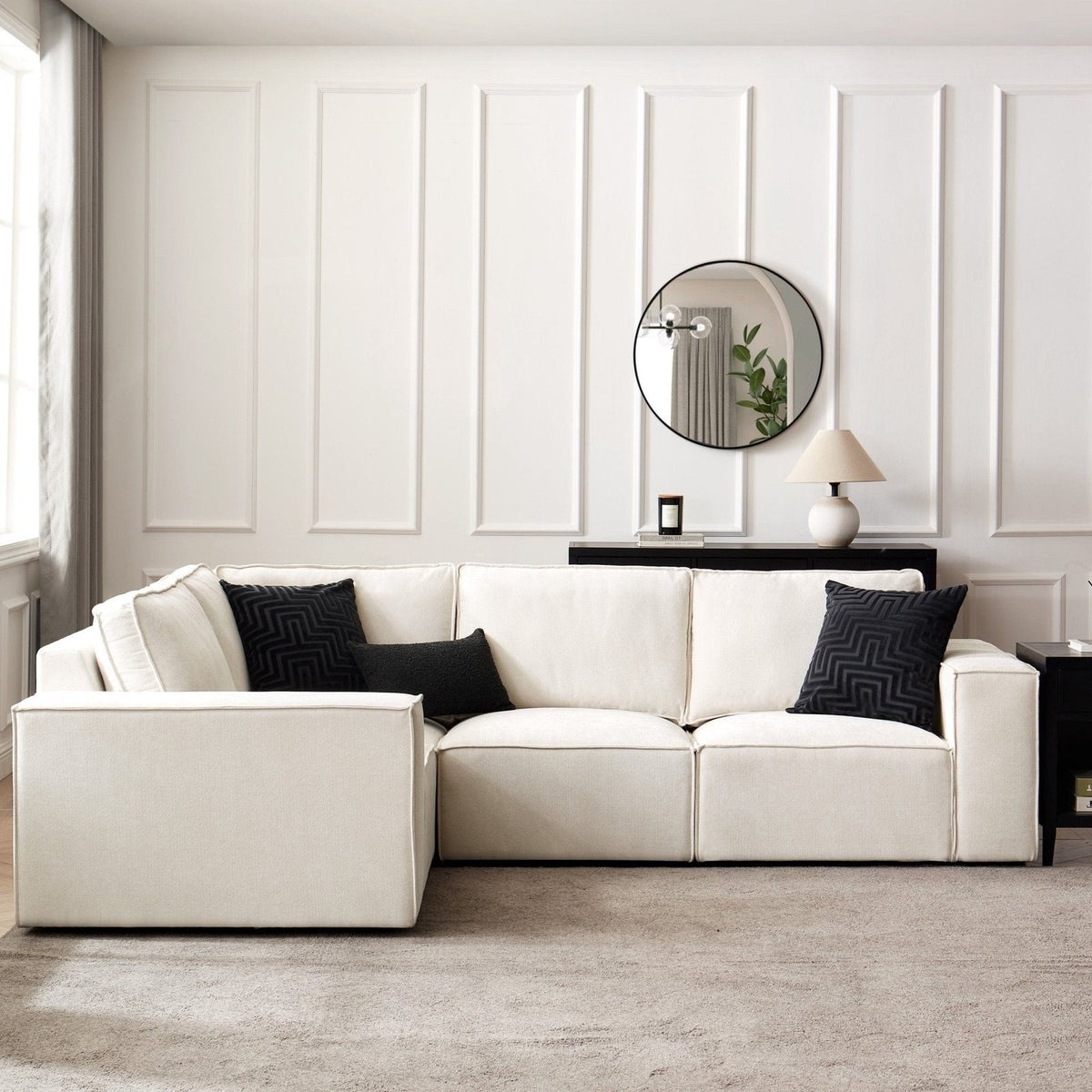 Feather & Black Brooklyn Small Left Hand L-Shape Sofa - Ivory