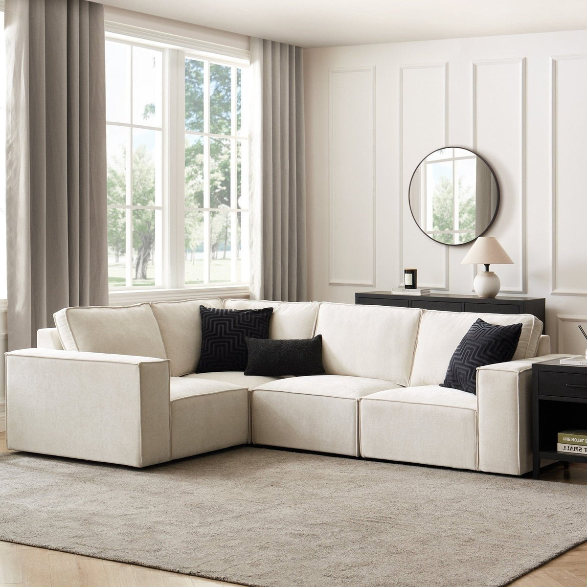Feather & Black Brooklyn Small Left Hand L-Shape Sofa - Ivory