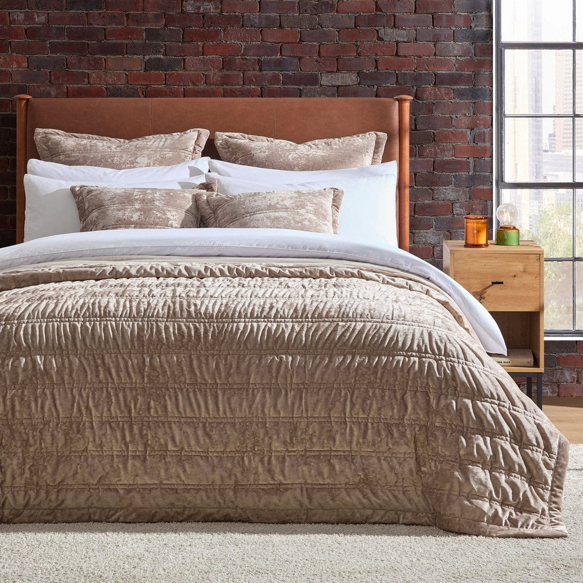 Feather & Black Dallas Bed Frame - Faux Leather Tan