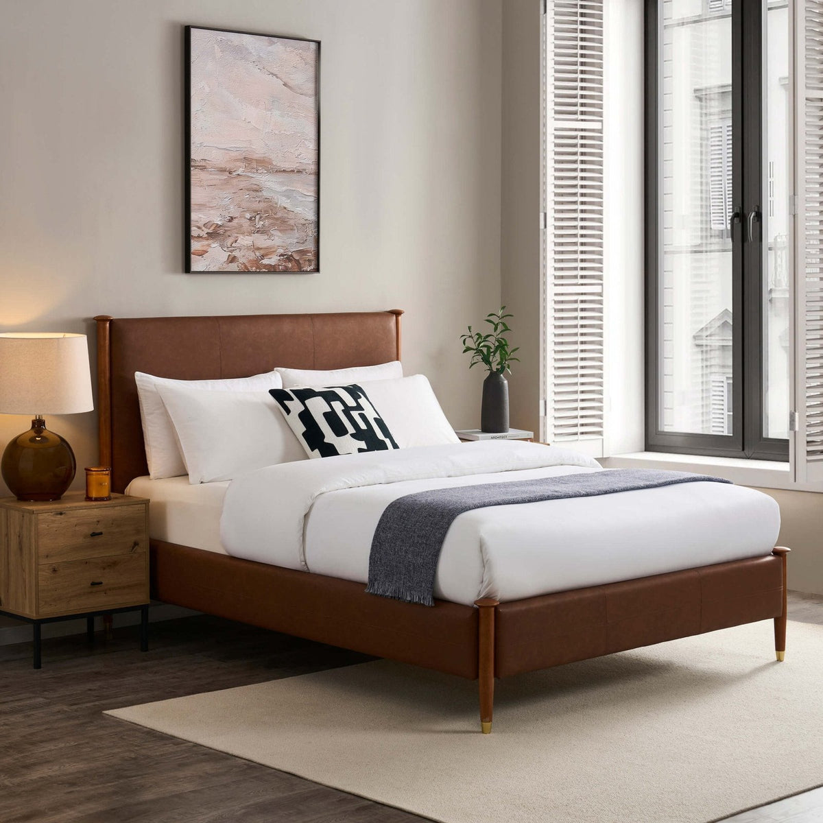 Feather & Black Dallas Bed Frame - Faux Leather Tan
