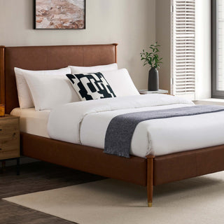 Feather & Black Dallas Bed Frame - Faux Leather Tan