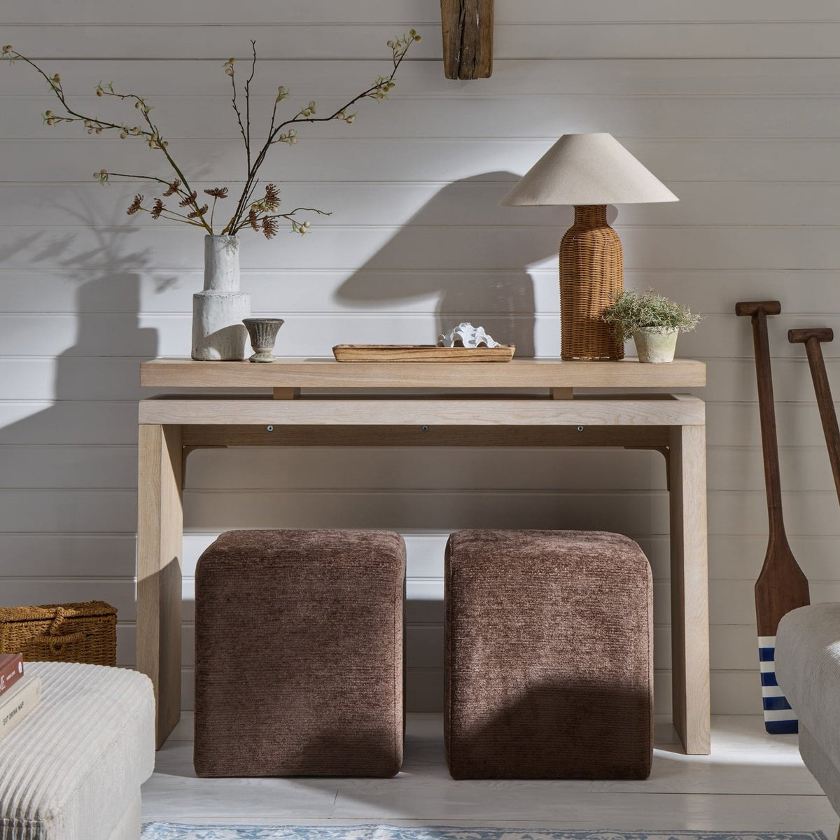 Feather & Black Delilah Pouffe - Textured Cappuccino