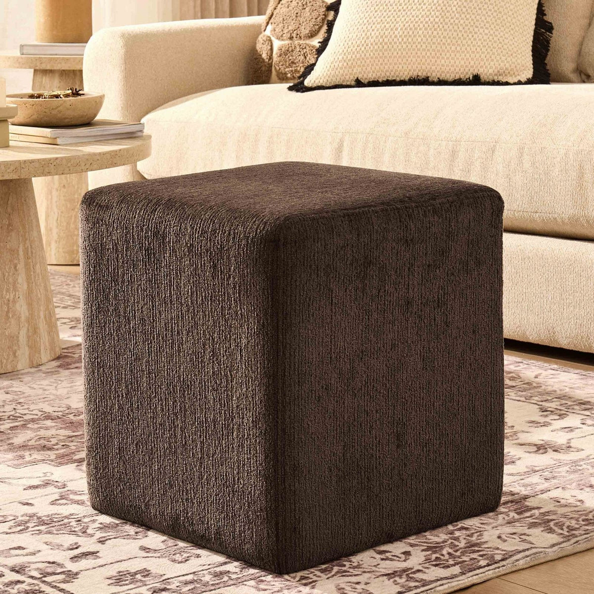 Feather & Black Delilah Pouffe - Textured Cappuccino