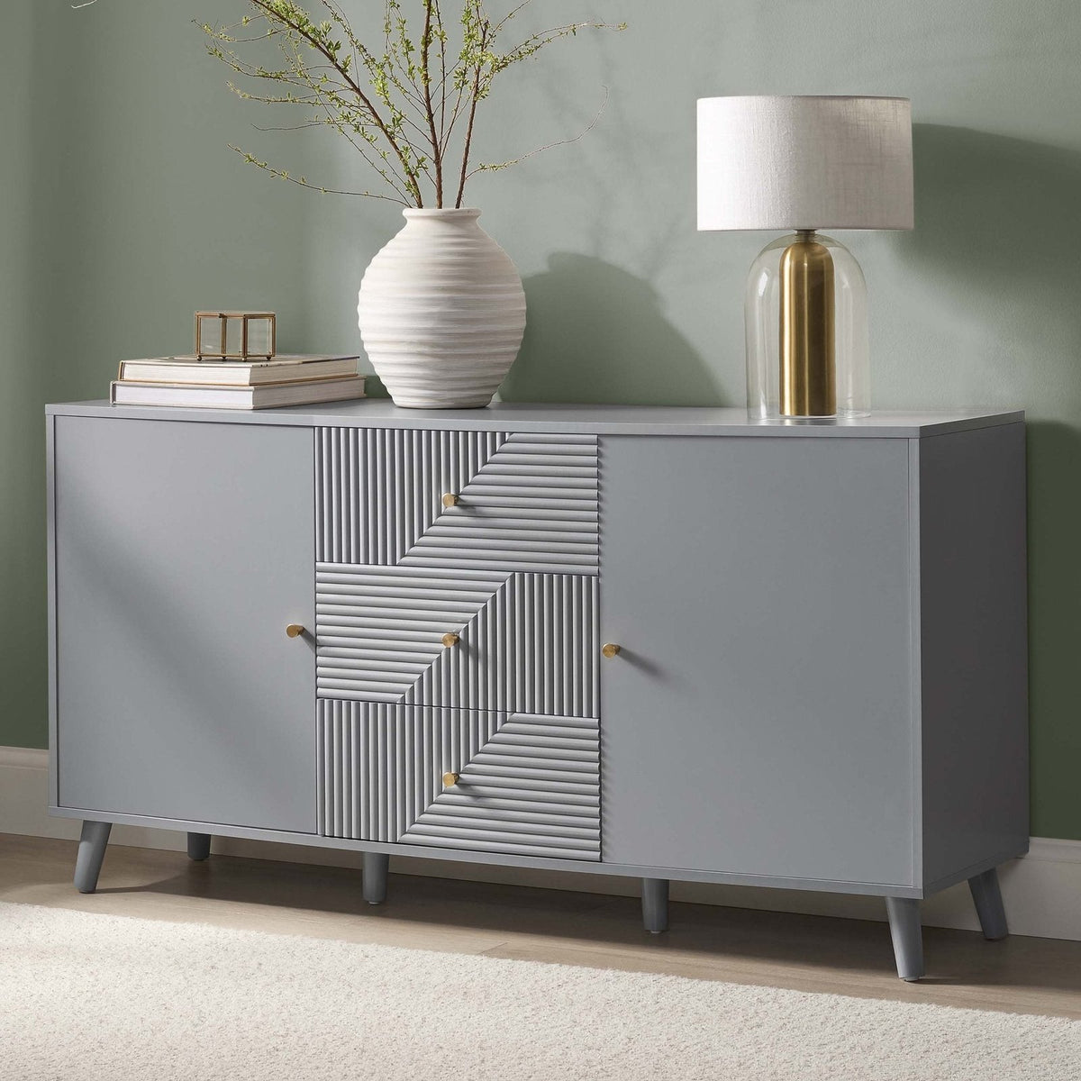 Feather & Black Dora Large Sideboard with Drawers - Light Grey