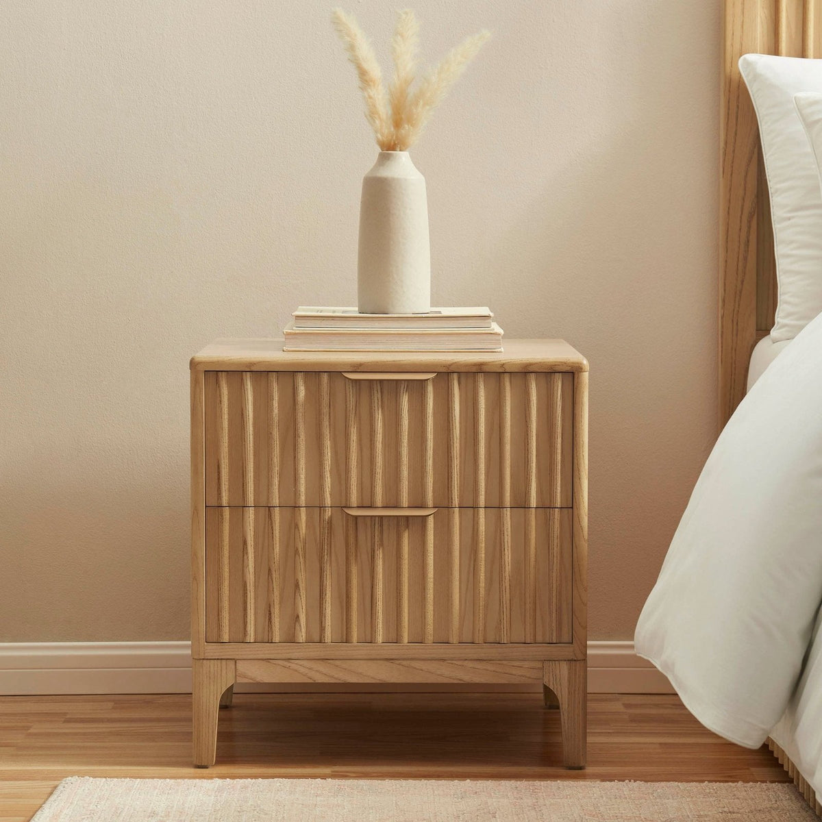 Feather & Black Elena Ash 2 Drawer Bedside Table - Light Wood