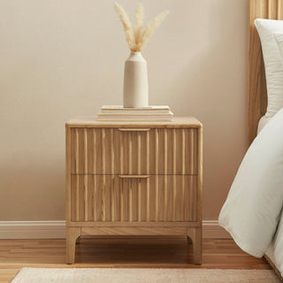 Feather & Black Elena Ash 2 Drawer Bedside Table - Light Wood