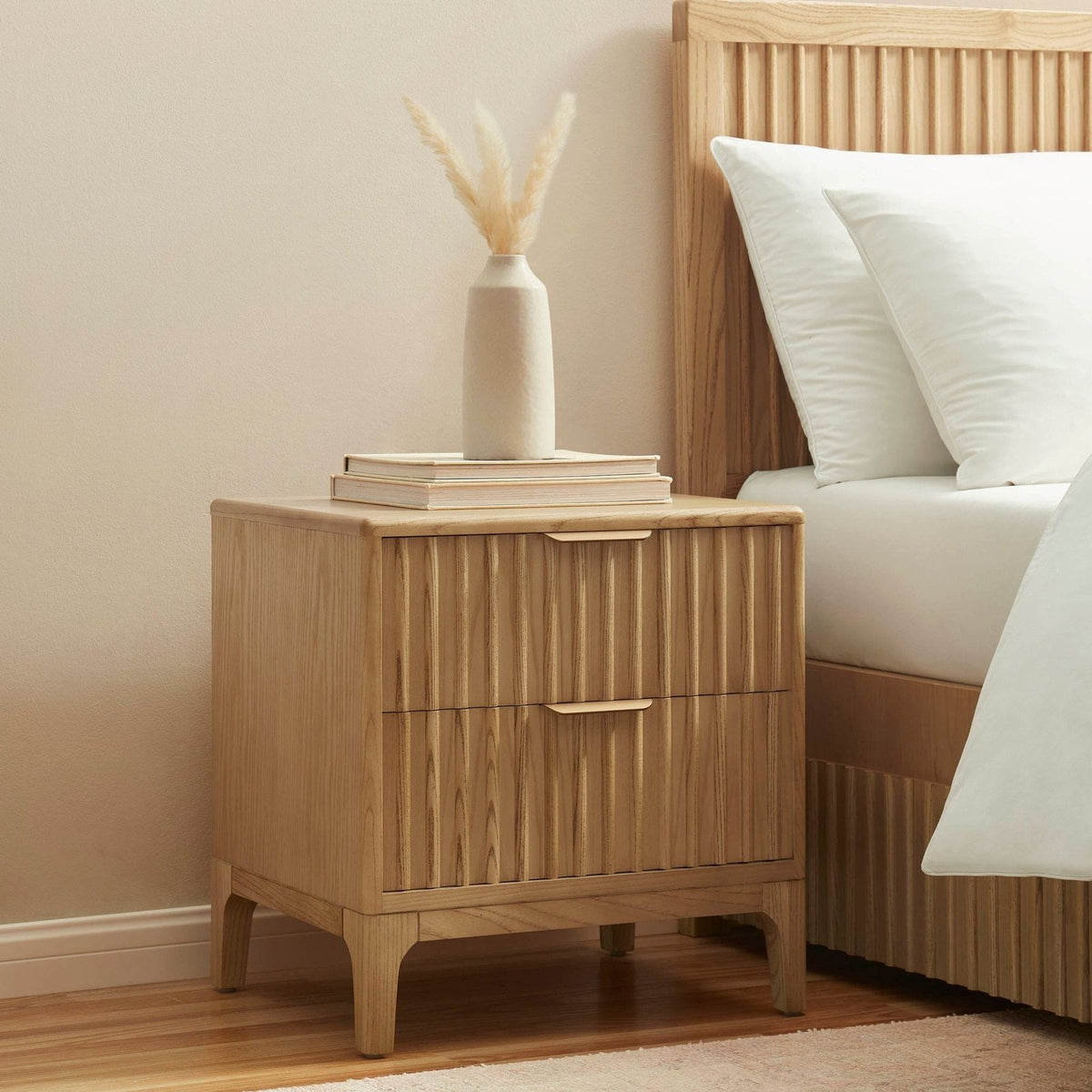 Feather & Black Elena Ash 2 Drawer Bedside Table - Light Wood