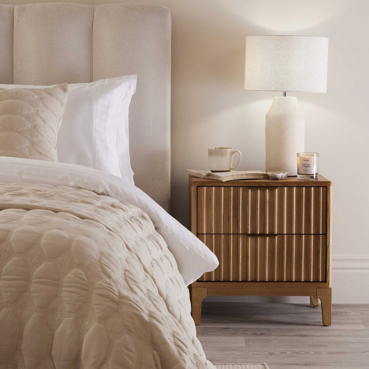 Feather & Black Elena Ash 2 Drawer Bedside Table - Light Wood