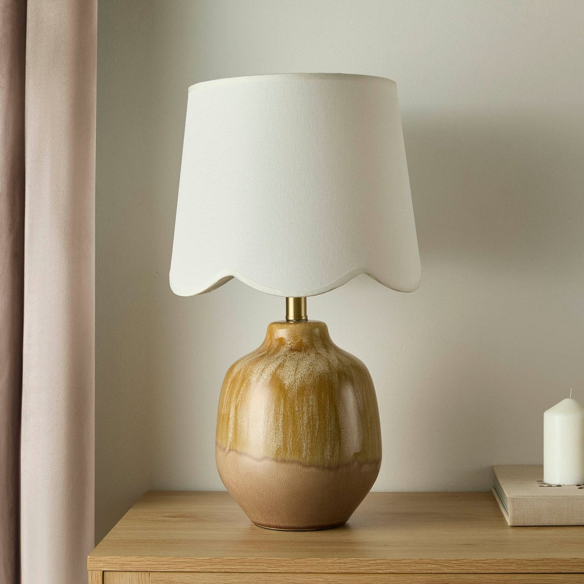 Feather & Black Emer Scallop Edge Reactive Glaze Table Lamp - Brown/White