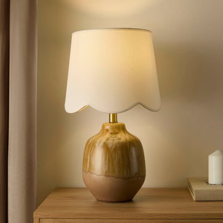 Feather & Black Emer Scallop Edge Reactive Glaze Table Lamp - Brown/White