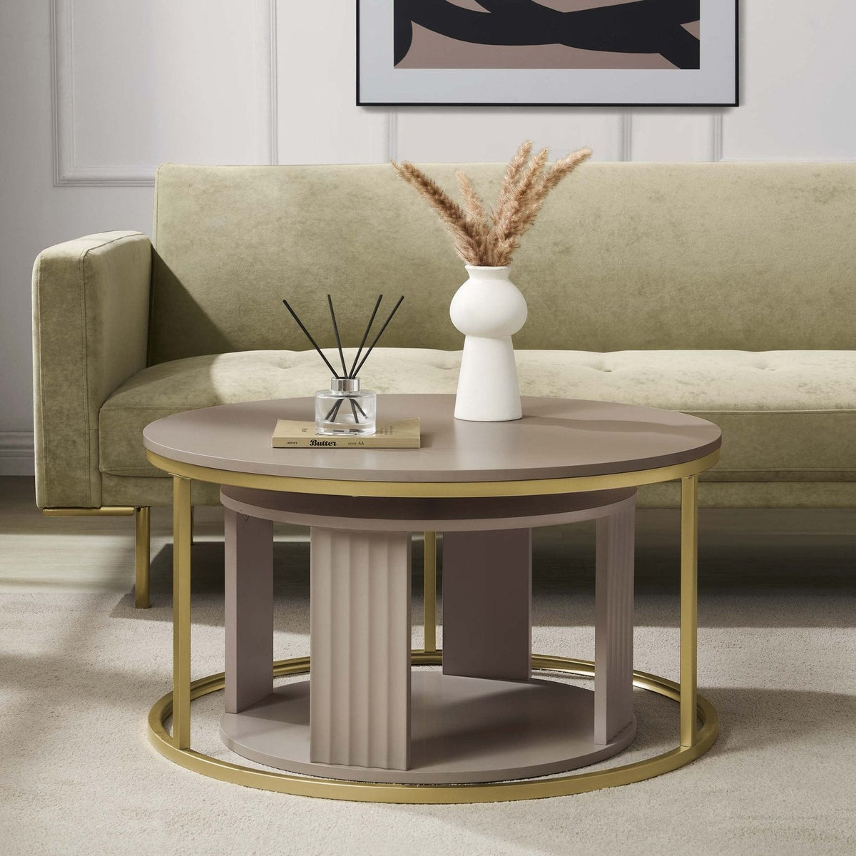 Feather & Black Evie Round Nesting Coffee Table - Taupe