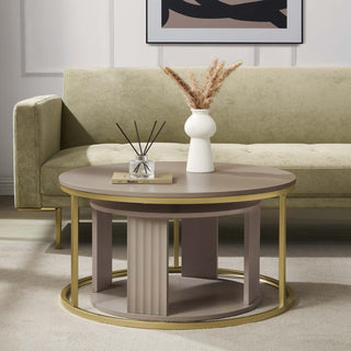 Feather & Black Evie Round Nesting Coffee Table - Taupe