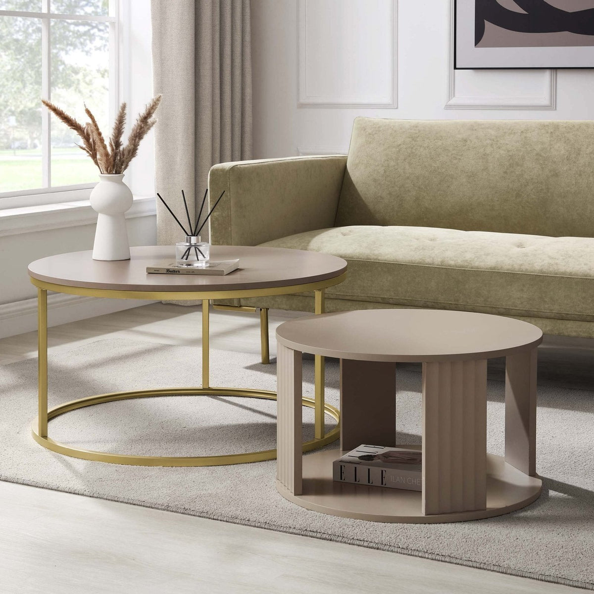 Feather & Black Evie Round Nesting Coffee Table - Taupe