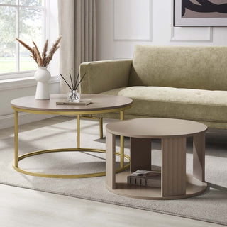 Feather & Black Evie Round Nesting Coffee Table - Taupe
