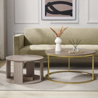 Feather & Black Evie Round Nesting Coffee Table - Taupe