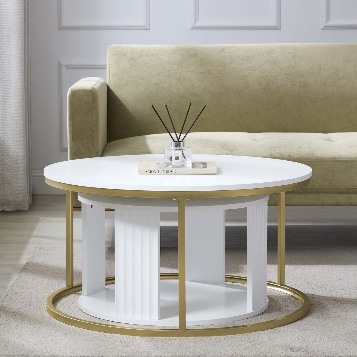 Feather & Black Evie Round Nesting Coffee Table - Warm White