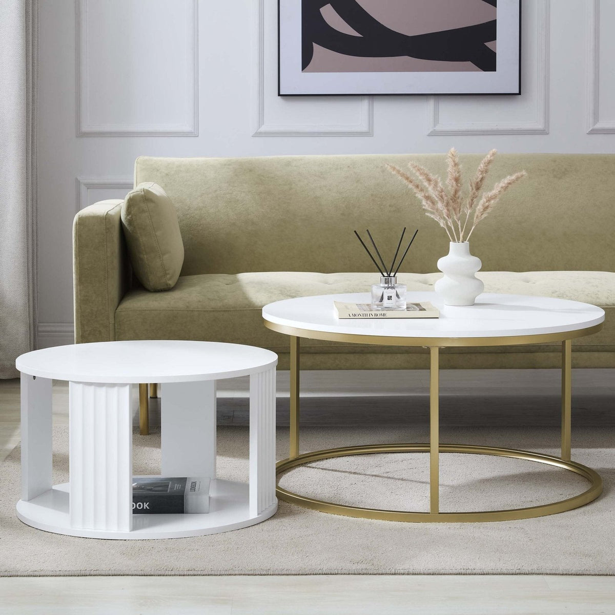Feather & Black Evie Round Nesting Coffee Table - Warm White