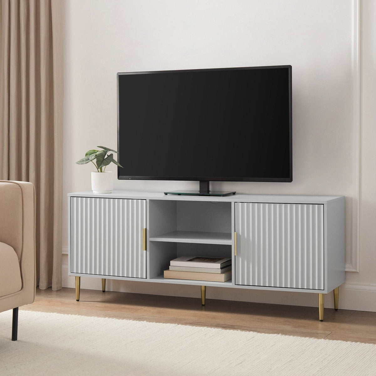 Feather & Black Evie TV Stand for TVs up to 65"- Grey