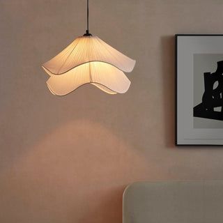 Feather & Black Fleur Fabric Layered Petal Ceiling Shade - White