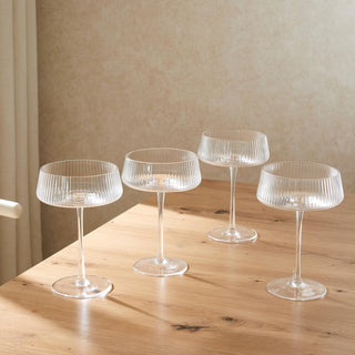 Feather & Black Gatsby Set of 4 Ripple Glass Coupes - Clear
