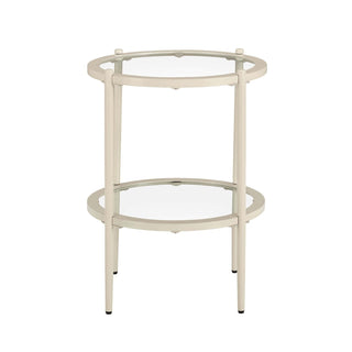 Feather & Black Glass Round Side Table - Stone