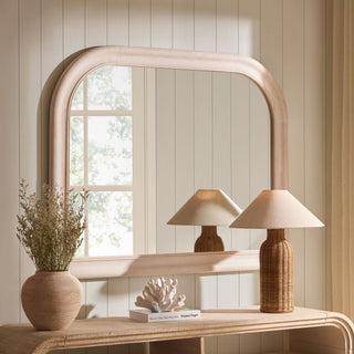 Feather & Black Hampton Arched Wood Large Mantel Mirror - Washed White