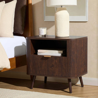 Feather & Black Hattie 1 Drawer Bedside with Shelf - Walnut