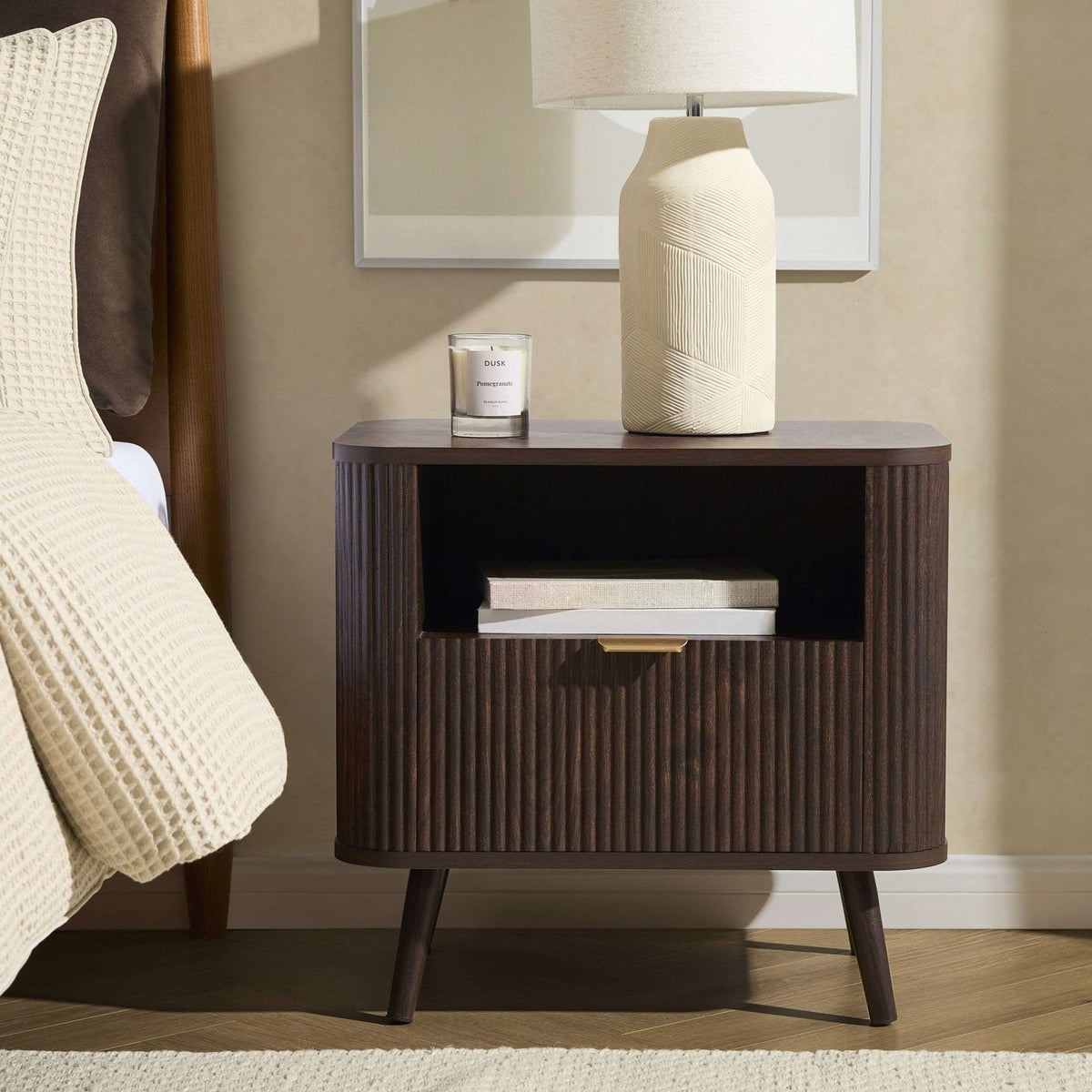 Feather & Black Hattie 1 Drawer Bedside with Shelf - Walnut