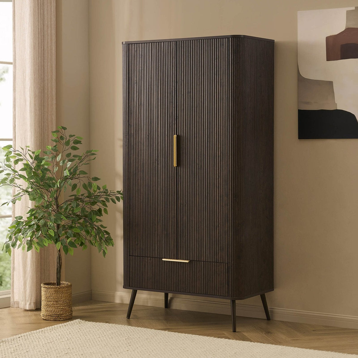 Feather & Black Hattie 2 Door Wardrobe with Drawer - Walnut