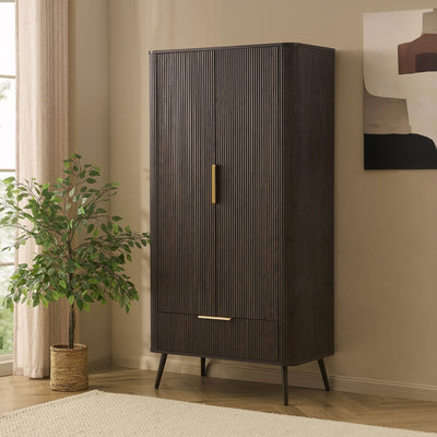 Feather & Black Hattie 2 Door Wardrobe with Drawer - Walnut